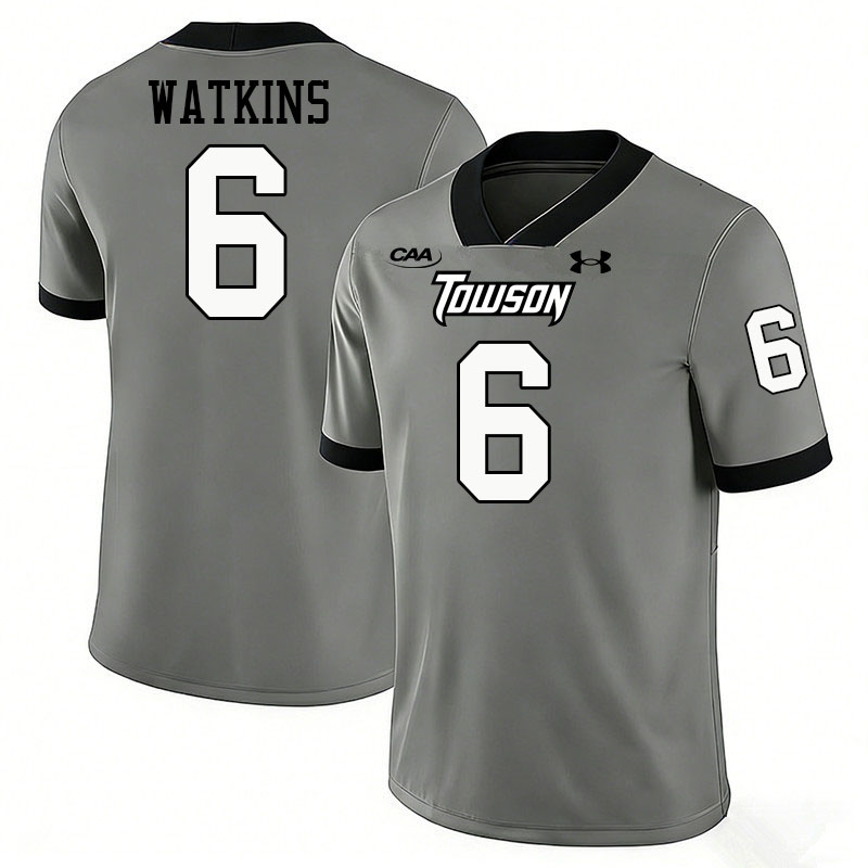 Towson Tigers #6 Winston Watkins College Football Jerseys,Uniforms-Grey